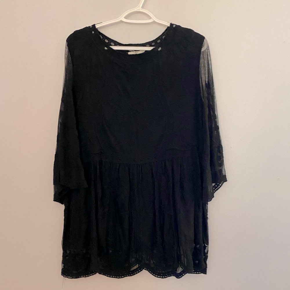 Entro, L, lace overlay long sleeve top